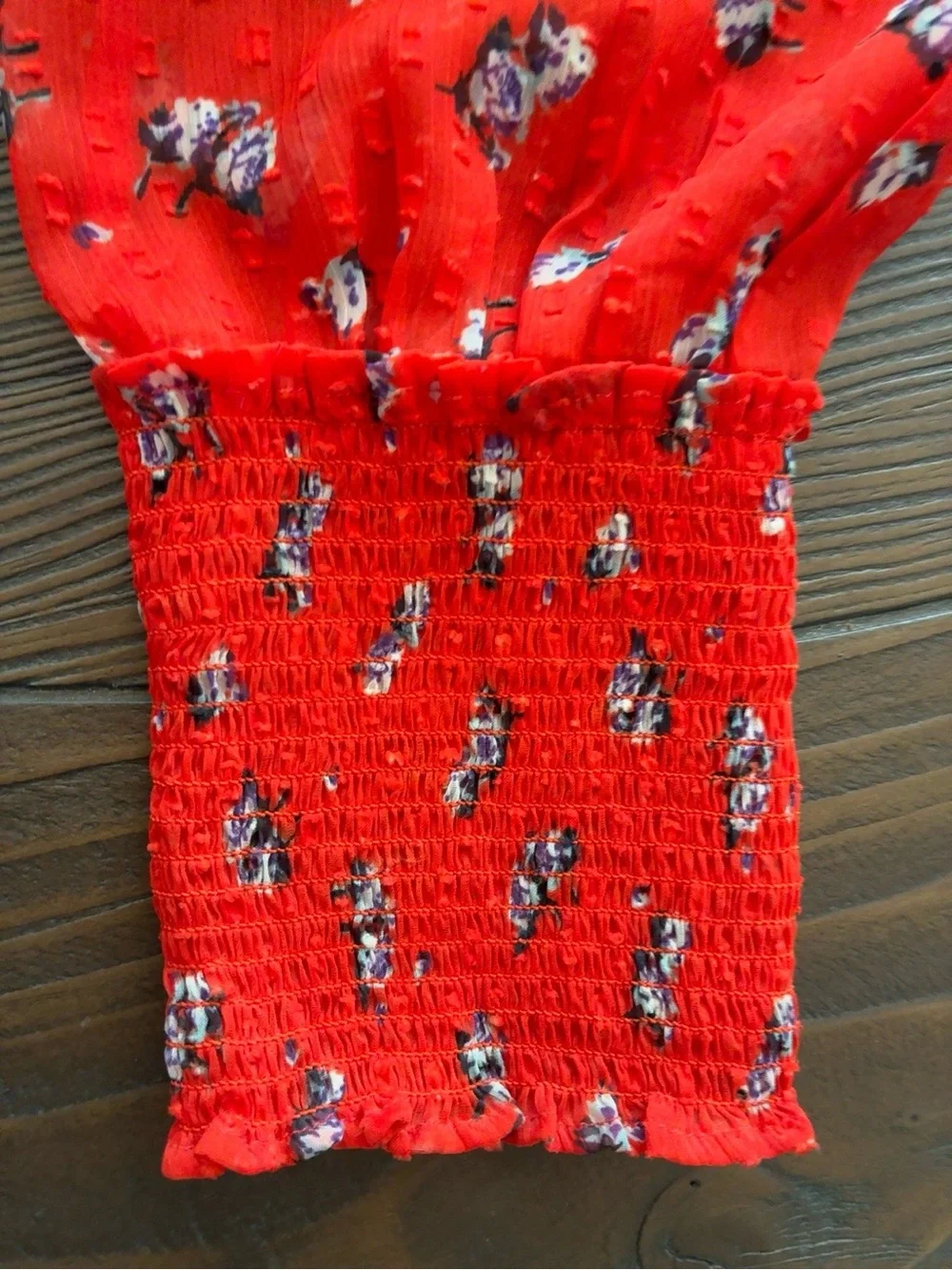 Free People Red Floral Pintuck Button-Front Blouse